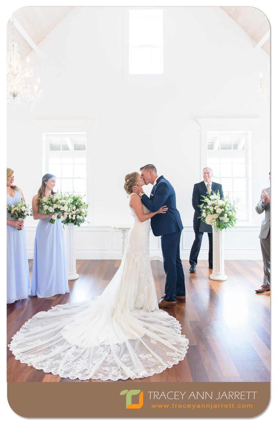 Bride and Groom first kiss St. Augustine wedding in the White Room