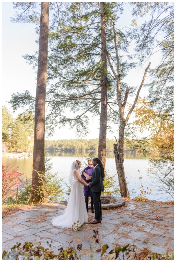 Simone & Cedrick's elopement wedding in the adirondacks, new york in the fall at the Fern Lodge in Lake George 