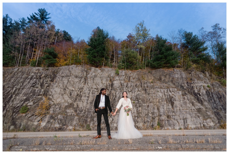 Simone & Cedrick's elopement wedding in the adirondacks, new york in the fall at the Fern Lodge in Lake George 
